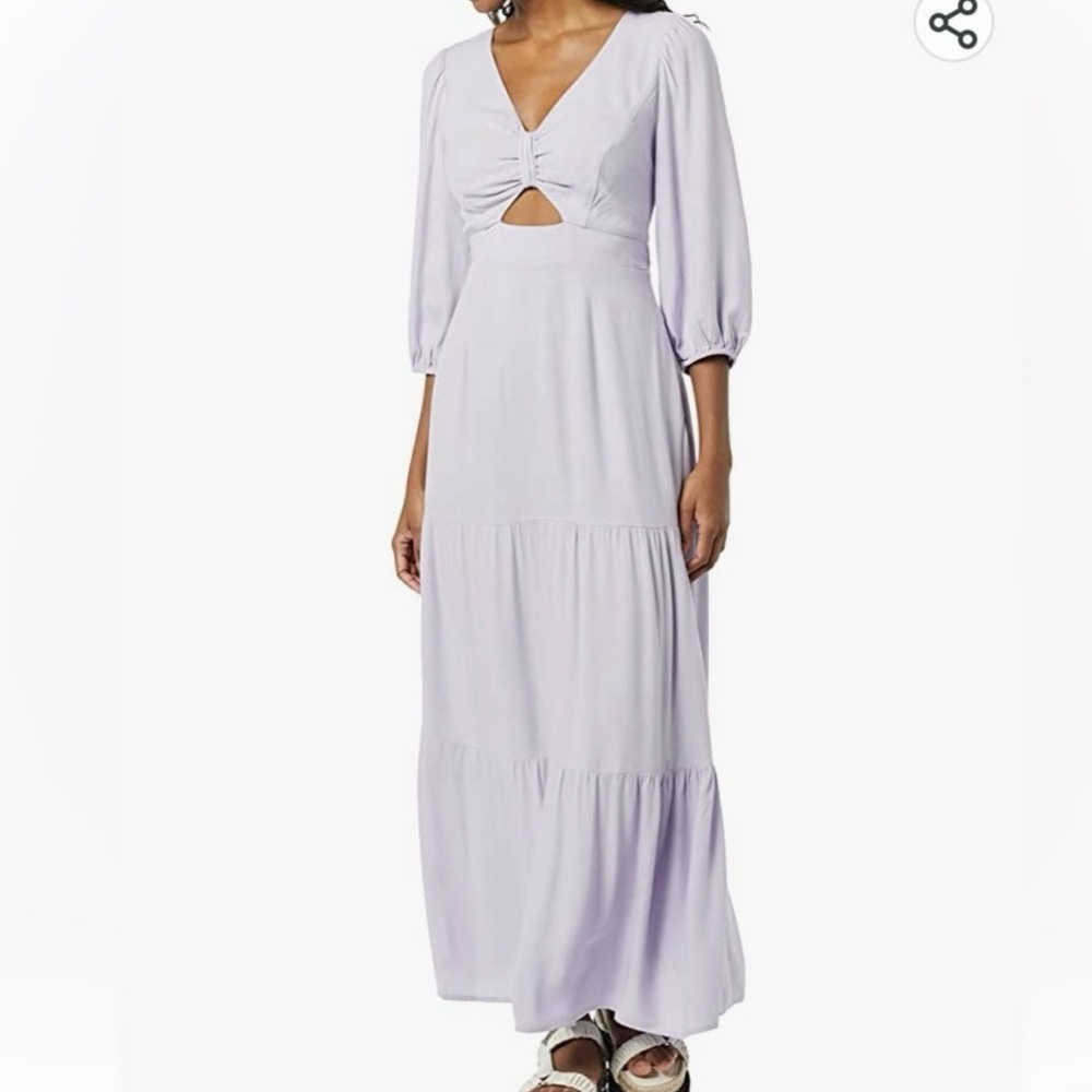 GOODTHREADS Lilac Fluid Twill Puff Sleeve Cut Out Tiered Maxi Dress